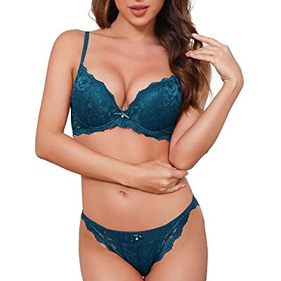 SHEKINI Conjuntos de lingerie e roupa interior Push Up de renda para mulher lingerie com decote em V Bralette fivelas traseiras sutiã ajustável com aros e cuecas sexy SHEKINI Conjuntos de lingerie e roupa interior Push Up de renda para mulher lingerie com decote em V Bralette fivelas traseiras sutiã ajustável com aros e cuecas sexy