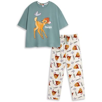 Disney Pijama Bambi multicolorido de manga comprida e perna comprida para mulher roupa de dormir de algodão macio com estampado de Bambi pijama clássico para dormir roupa confortável para estar Disney Pijama Bambi multicolorido de manga comprida e perna comprida para mulher roupa de dormir de algodão macio com estampado de Bambi pijama clássico para dormir roupa confortável para estar