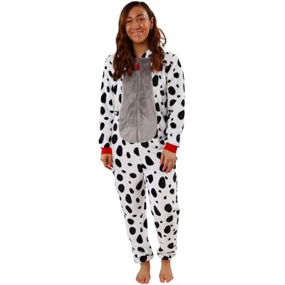 Disney Pijama inteiro para adultos, pijamas de 101 dálmatas para mulheres disfarce de 101 dálmatas, mercadoria oficial de 101 dálmatas, branco, M Disney Pijama inteiro para adultos, pijamas de 101 dálmatas para mulheres disfarce de 101 dálmatas, mercadoria oficial de 101 dálmatas, branco, M
