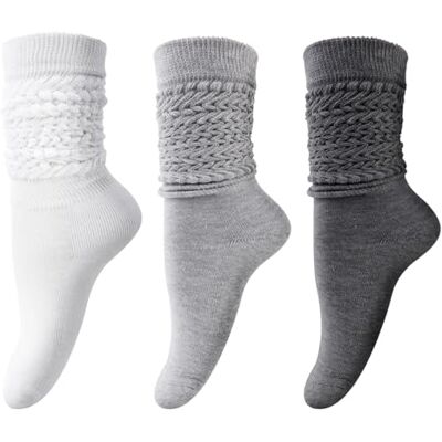 DRESHOW 3 pares meias folgadas para mulher de algodão de malha meias folgadas Scrunch meias para botas de mulher extra longas até ao joelho, Tamanho único DRESHOW 3 pares meias folgadas para mulher de algodão de malha meias folgadas Scrunch meias para botas de mulher extra longas até ao joelho, Tamanho único