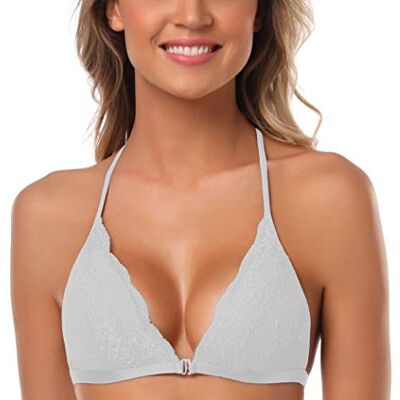 SHEKINI Sutiã sem aros em renda Bralette Racerback fecho frontal alças ajustáveis com enchimento para mulher e menina SHEKINI Sutiã sem aros em renda Bralette Racerback fecho frontal alças ajustáveis com enchimento para mulher e menina