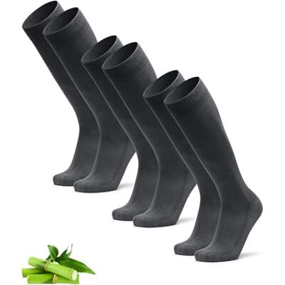 DANISH ENDURANCE Meias de bambu altas, até o joelho, clássicas, suaves e respiráveis, pacote de 3, cinzento DANISH ENDURANCE Meias de bambu altas, até o joelho, clássicas, suaves e respiráveis, pacote de 3, cinzento