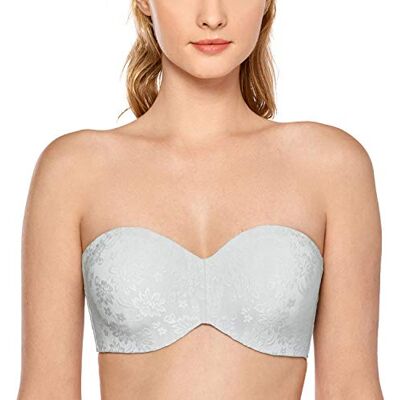 DELIMIRA Sutiã sem alças com aros invisíveis para mulher com aros, de jacquard, invisível, tamanhos grandes, multiposição bandeau, confortável DELIMIRA Sutiã sem alças com aros invisíveis para mulher com aros, de jacquard, invisível, tamanhos grandes, multiposição bandeau, confortável
