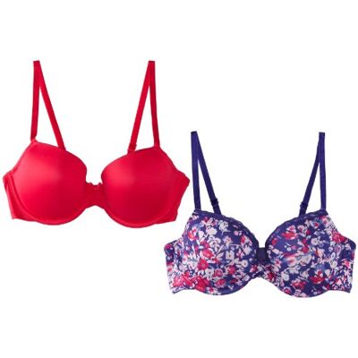 Dorina Marie Meili Conjunto de sutiã básico para mulher, conjunto de 2, tamanho 90B, cor (impressão floral / fúcsia) Dorina Marie Meili Conjunto de sutiã básico para mulher, conjunto de 2, tamanho 90B, cor (impressão floral / fúcsia)
