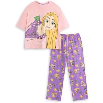 Disney Pijama rosa de manga curta e perna comprida para mulher de Rapunzel emaranhados roupa de dormir com estampado de filme Roupa confortável para relaxar Disney Pijama rosa de manga curta e perna comprida para mulher de Rapunzel emaranhados roupa de dormir com estampado de filme Roupa confortável para relaxar