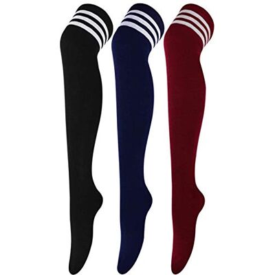 DRESHOW 3 Pares de Meias até ao Joelho para Mulher, Meia de Cosplay de Raya Escola Casual até ao Muslo Meias Longas DRESHOW 3 Pares de Meias até ao Joelho para Mulher, Meia de Cosplay de Raya Escola Casual até ao Muslo Meias Longas
