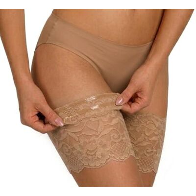 Sesto Senso Sexy Faixas Elásticas de Encaje Anti-atrito para Coxas com Quatro Tiras de Silicone, Bege Sesto Senso Sexy Faixas Elásticas de Encaje Anti-atrito para Coxas com Quatro Tiras de Silicone, Bege