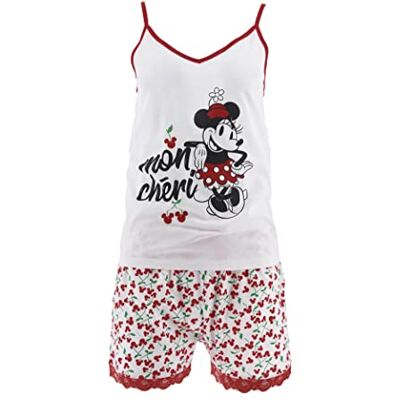 Disney Minnie Mouse Camiseta e Calça Curta para Mulher, Pijama de Algodão Macio, Conjunto de 2 Peças para Mulher, Design de Minnie Ratinha, Branco, L Disney Minnie Mouse Camiseta e Calça Curta para Mulher, Pijama de Algodão Macio, Conjunto de 2 Peças para Mulher, Design de Minnie Ratinha, Branco, L