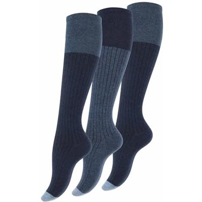 Vincent 3 pares de meias de joelho altas para mulher com algodão extra fino, azul, azul Vincent 3 pares de meias de joelho altas para mulher com algodão extra fino, azul, azul