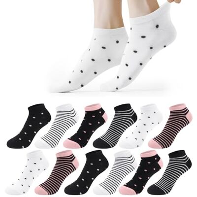 Libella 12 pares meias tornozelo mulher verão, tamanhos 35-38/39-42 Meias de algodão com corações, riscas e manchas, leves e respiráveis, macias e confortáveis para uso diário Libella 12 pares meias tornozelo mulher verão, tamanhos 35-38/39-42 Meias de algodão com corações, riscas e manchas, leves e respiráveis, macias e confortáveis para uso diário