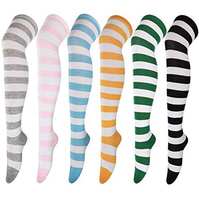 DRESHOW 6 Pares de Meias até ao Joelho para Mulher, Raya Escola de Cosplay Casual Meias até à Coxa Meias Longas, Tamanho único DRESHOW 6 Pares de Meias até ao Joelho para Mulher, Raya Escola de Cosplay Casual Meias até à Coxa Meias Longas, Tamanho único
