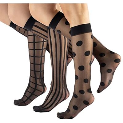 CALZITALY 3 pares meias femininas, mini meias semitransparentes, tamanho único, Made in Italy, Tamanho único CALZITALY 3 pares meias femininas, mini meias semitransparentes, tamanho único, Made in Italy, Tamanho único