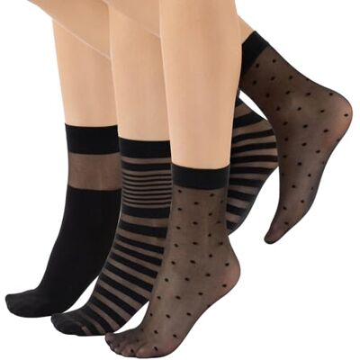 CALZITALY 3 pares meias femininas, mini meias semitransparentes, tamanho único, Made in Italy, Tamanho único CALZITALY 3 pares meias femininas, mini meias semitransparentes, tamanho único, Made in Italy, Tamanho único