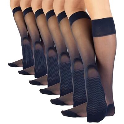 CALZITALY 6 pares de meias até ao joelho semi-transparentes com sola efeito de massagem, mini meias, meias executivas, preto, azul natural, 20 DEN, Made in Italy, azul, Tamanho único CALZITALY 6 pares de meias até ao joelho semi-transparentes com sola efeito de massagem, mini meias, meias executivas, preto, azul natural, 20 DEN, Made in Italy, azul, Tamanho único