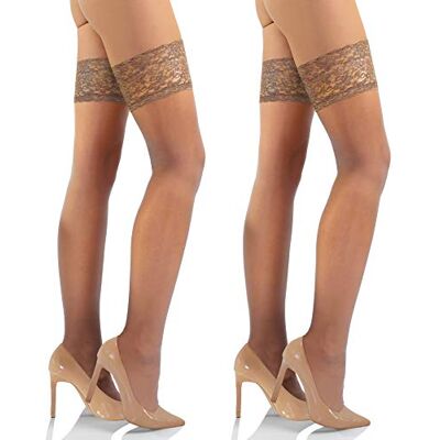 Sesto Senso Meias autocolantes mulher 15 DEN renda com silicone pack de 1 ou 2 lingerie sexy, 2 Pacote Visão Sesto Senso Meias autocolantes mulher 15 DEN renda com silicone pack de 1 ou 2 lingerie sexy, 2 Pacote Visão
