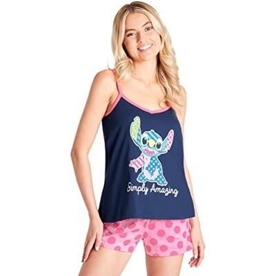 Disney Pijama de verão para mulher, conjunto de calções e camiseta de alças com personagens, moda de mulher S-XL, pijama Stitch Minnie Cruella Marie, L Disney Pijama de verão para mulher, conjunto de calções e camiseta de alças com personagens, moda de mulher S-XL, pijama Stitch Minnie Cruella Marie, L