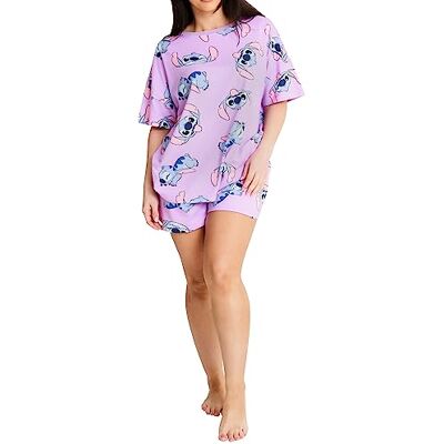 Disney Pijama lilás e Stitch para mulheres pijama de malha de mulher de manga curta com estampado integral, pijamas aconchegantes para senhoras fãs de Stitch Mercadoria oficial XXL Disney Pijama lilás e Stitch para mulheres pijama de malha de mulher de manga curta com estampado integral, pijamas aconchegantes para senhoras fãs de Stitch Mercadoria oficial XXL
