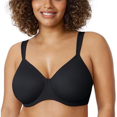 DELIMIRA Sutiã Redutor, Copa Completa Sem Enchimento Minimizador para Mulher, Preto, 90 E DELIMIRA Sutiã Redutor, Copa Completa Sem Enchimento Minimizador para Mulher, Preto, 90 E