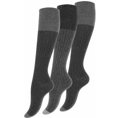 Vincent 3 pares de meias de joelho altas para mulher com algodão extra fino, cinzento Vincent 3 pares de meias de joelho altas para mulher com algodão extra fino, cinzento