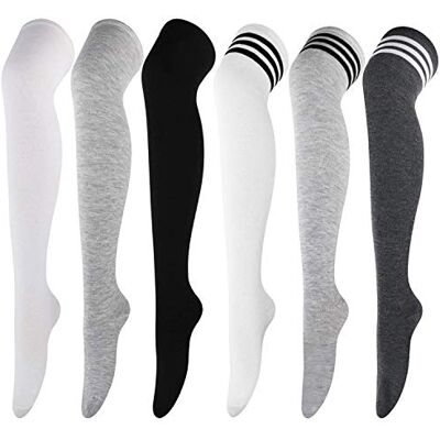 DRESHOW 6 pares meias até ao joelho para mulher, riscas escola de cosplay casual sobre o joelho meias até às coxas meias compridas, 6 Pares Aa DRESHOW 6 pares meias até ao joelho para mulher, riscas escola de cosplay casual sobre o joelho meias até às coxas meias compridas, 6 Pares Aa