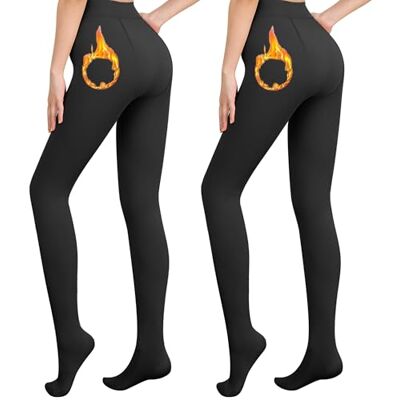 Libella Meias térmicas para mulher com forro interior blackout e quente de inverno cuecas macias e sem costura cintura alta justa desportiva multicor 4152, Pacote de 2 preto Libella Meias térmicas para mulher com forro interior blackout e quente de inverno cuecas macias e sem costura cintura alta justa desportiva multicor 4152, Pacote de 2 preto