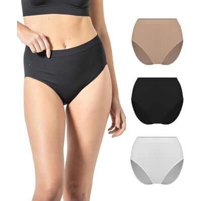 Risalti Cuecas altas para mulher de microfibra de 3 peças – Pack Cuecas para mulher respiráveis, cintura alta, sem costuras e etiquetas, roupa interior macia mais confortável do que o algodão – Made Risalti Cuecas altas para mulher de microfibra de 3 peças – Pack Cuecas para mulher respiráveis, cintura alta, sem costuras e etiquetas, roupa interior macia mais confortável do que o algodão – Made