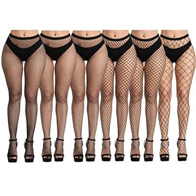 DRESHOW Meias de cintura alta sexy com grelha e malha DRESHOW Meias de cintura alta sexy com grelha e malha