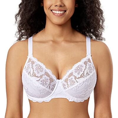 DELIMIRA Sutiã tamanho grande sem enchimento com aros, copas de renda para mulher, Branco, 110 C DELIMIRA Sutiã tamanho grande sem enchimento com aros, copas de renda para mulher, Branco, 110 C