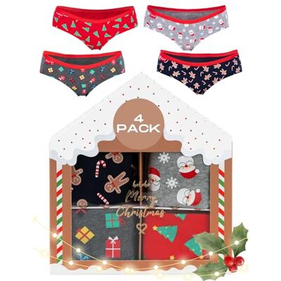 soxo Natal cuecas hipster mulher algodão presentes originais lingerie natalícios 4 pares 2 tamanhos, 4 peças, S soxo Natal cuecas hipster mulher algodão presentes originais lingerie natalícios 4 pares 2 tamanhos, 4 peças, S