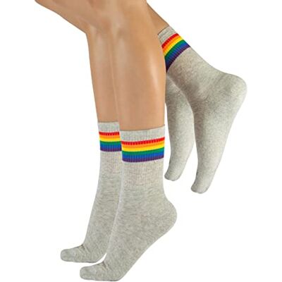 CALZITALY Embalagem de 2 pares meias acolchoadas de algodão, arco-íris, às riscas, desportivas, branco, cinzento, preto 35/38, 39/42, 43/46 Made in Italy, cinzento CALZITALY Embalagem de 2 pares meias acolchoadas de algodão, arco-íris, às riscas, desportivas, branco, cinzento, preto 35/38, 39/42, 43/46 Made in Italy, cinzento