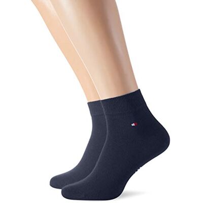Tommy Hilfiger TH MEN QUARTER 2P Meias para homem, embalagem de 2, azul (calças de ganga 356), 47/49 Tommy Hilfiger TH MEN QUARTER 2P Meias para homem, embalagem de 2, azul (calças de ganga 356), 47/49