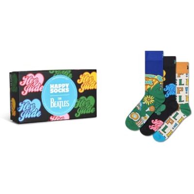 Happy Socks Meias The Beatles 3-Pack Gift Set algodão homem mulher turquesa Coleção Beatles azul com letras comprimento da tripulação unissexo licença oficial Happy Socks Meias The Beatles 3-Pack Gift Set algodão homem mulher turquesa Coleção Beatles azul com letras comprimento da tripulação unissexo licença oficial