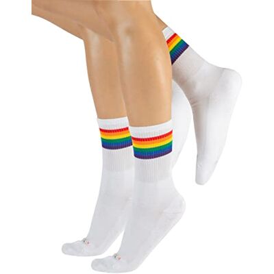 CALZITALY Embalagem de 2 pares meias acolchoadas de algodão, arco-íris, às riscas, desportivas, branco, cinzento, preto 35/38, 39/42, 43/46 Made in Italy, Branco CALZITALY Embalagem de 2 pares meias acolchoadas de algodão, arco-íris, às riscas, desportivas, branco, cinzento, preto 35/38, 39/42, 43/46 Made in Italy, Branco