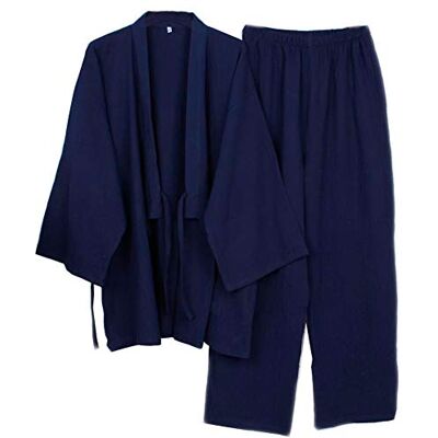 thefancypumpkin Roupão de meditação japonês para homem em algodão gaze dupla pijama quimono camisola Tamanho, Marinha, XL thefancypumpkin Roupão de meditação japonês para homem em algodão gaze dupla pijama quimono camisola Tamanho, Marinha, XL