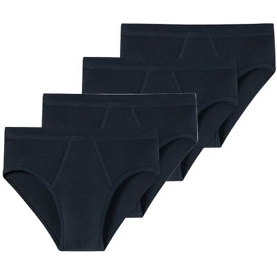 Schiesser Cuecas para homem com abertura, com nervuras finas, 4 unidades, cor branca, Azul (815), XL Schiesser Cuecas para homem com abertura, com nervuras finas, 4 unidades, cor branca, Azul (815), XL