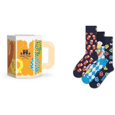 Happy Socks Meias altas com estampado de cerveja para homem e mulher, 36-40 e 41-46 Happy Socks Meias altas com estampado de cerveja para homem e mulher, 36-40 e 41-46