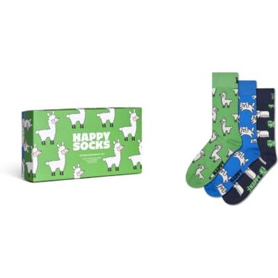 Happy Socks Meias altas com estampado divertido de animais para homem e mulher, 36-40 e 41-46, chamas, leopardo, flamenco, Conjunto de 3 animais de presente Happy Socks Meias altas com estampado divertido de animais para homem e mulher, 36-40 e 41-46, chamas, leopardo, flamenco, Conjunto de 3 animais de presente