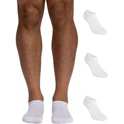 POMPEA 3 pares de meias masculinas de algodão, meias curtas no tornozelo com biqueira e calcanhar reforçados, Branco (branco 0024) POMPEA 3 pares de meias masculinas de algodão, meias curtas no tornozelo com biqueira e calcanhar reforçados, Branco (branco 0024)