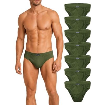 BRUBAKER Conjunto de 7 Slips para homem Cuecas calças até 100 % algodão, multipack roupa interior masculina confortável, Azeitona, XL BRUBAKER Conjunto de 7 Slips para homem Cuecas calças até 100 % algodão, multipack roupa interior masculina confortável, Azeitona, XL