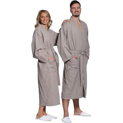 ZOLLNER Albornoz: suave e agradável ao toque, tecido de piqué, unissexo, algodão, tamanhos S-3XL, lavável até 60 °C, qualidade hoteleira, certificado Oeko Tex®, 266, Pedra ZOLLNER Albornoz: suave e agradável ao toque, tecido de piqué, unissexo, algodão, tamanhos S-3XL, lavável até 60 °C, qualidade hoteleira, certificado Oeko Tex®, 266, Pedra