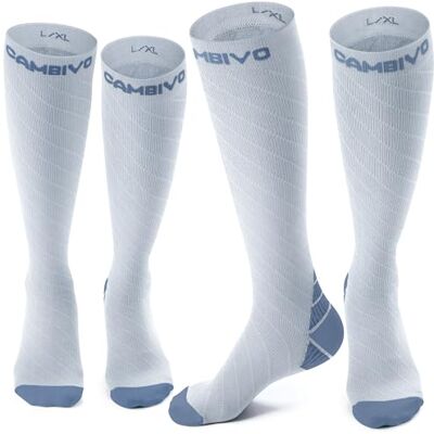 CAMBIVO Meias de compressão para mulher e homem, 2 pares, meias de compressão corrida 20 30 mmHg, Compression Socks para enfermeiro, ciclismo, futebol, viagem avião, desporto CAMBIVO Meias de compressão para mulher e homem, 2 pares, meias de compressão corrida 20 30 mmHg, Compression Socks para enfermeiro, ciclismo, futebol, viagem avião, desporto