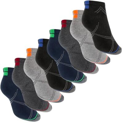 Footstar Pacote de 8 pares de meias de tornozelo, unissexo, de cor preta e néon, conforto superior, qualidade de Celodoro, Mistura clássica Footstar Pacote de 8 pares de meias de tornozelo, unissexo, de cor preta e néon, conforto superior, qualidade de Celodoro, Mistura clássica