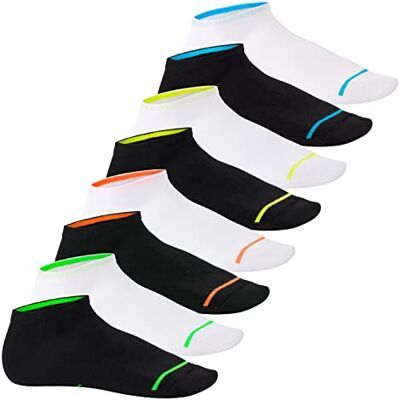 Footstar Pacote de 8 pares de meias de tornozelo, unissexo, de cor preta e néon, conforto superior, qualidade de Celodoro, Preto / branco + néon Footstar Pacote de 8 pares de meias de tornozelo, unissexo, de cor preta e néon, conforto superior, qualidade de Celodoro, Preto / branco + néon
