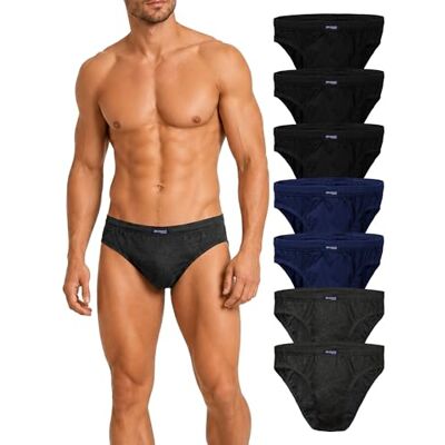 BRUBAKER Conjunto de 7 Slips para homem Cuecas calças até 100 % algodão, multipack roupa interior masculina confortável, 3 x preto / 2 x antracite / 2 x azul escuro, L BRUBAKER Conjunto de 7 Slips para homem Cuecas calças até 100 % algodão, multipack roupa interior masculina confortável, 3 x preto / 2 x antracite / 2 x azul escuro, L