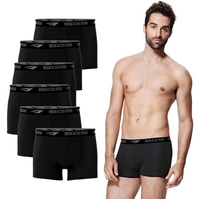 SGS Cuecas homem boxer cuecas homem de bambu confortáveis e respiráveis, boxers homens pack de 6, Preto, L SGS Cuecas homem boxer cuecas homem de bambu confortáveis e respiráveis, boxers homens pack de 6, Preto, L
