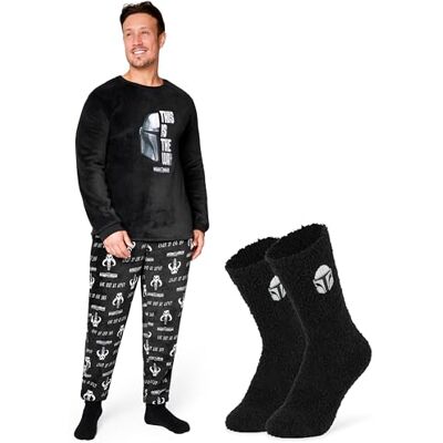 Disney The Mandalorian pijama homem conjunto pijama homem inverno polar e meias macias de casa tamanhos M-2XL, Preto, L Disney The Mandalorian pijama homem conjunto pijama homem inverno polar e meias macias de casa tamanhos M-2XL, Preto, L