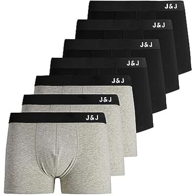 JACK & JONES Cuecas tipo boxer masculino 7, conjunto de 7 unidades (4 x preto, 3 x cinza claro melange), M JACK & JONES Cuecas tipo boxer masculino 7, conjunto de 7 unidades (4 x preto, 3 x cinza claro melange), M