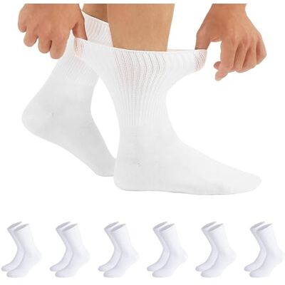 CALZITALY , PACK 3/6 pares Meias sem elástico, meias para diabéticos, meias unissexo de algodão, preto, branco, natural, Made in Italy, 6 Pares Branco CALZITALY , PACK 3/6 pares Meias sem elástico, meias para diabéticos, meias unissexo de algodão, preto, branco, natural, Made in Italy, 6 Pares Branco