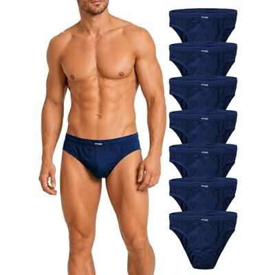 BRUBAKER Conjunto de 7 Slips para homem Cuecas calças até 100 % algodão, multipack roupa interior masculina confortável, 7x Azul escuro, XL BRUBAKER Conjunto de 7 Slips para homem Cuecas calças até 100 % algodão, multipack roupa interior masculina confortável, 7x Azul escuro, XL