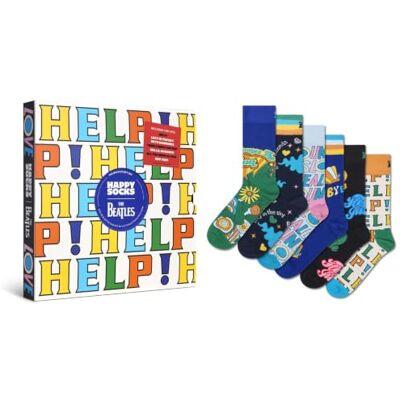 Happy Socks Meias The Beatles 3-Pack Gift Set algodão homem mulher turquesa Coleção Beatles azul com letras comprimento da tripulação unissexo licença oficial Happy Socks Meias The Beatles 3-Pack Gift Set algodão homem mulher turquesa Coleção Beatles azul com letras comprimento da tripulação unissexo licença oficial
